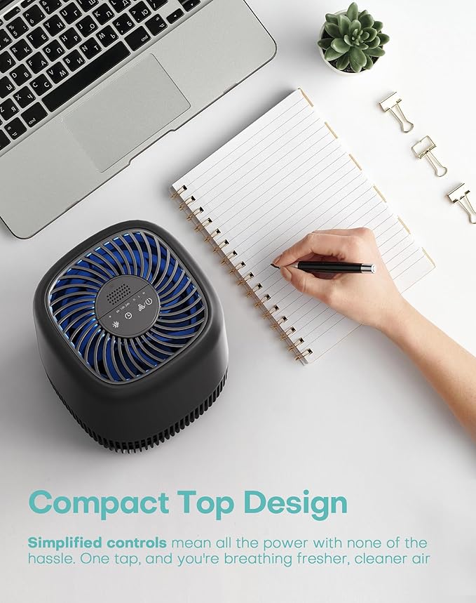 Air Purifiers for Office with H13 True HEPA Filter Up to 1076 Ft² for Pet Family, Pollen, Smoke, Compact Air Cleaner with 3 Speeds, Timer, Aroma Quiet, 360°Intake, for Home Bedroom, Black