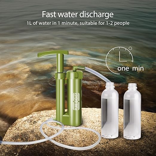 Portable Water Filter for Camping & Survival, Hand Pump Water Filter 3-Stage Purification System, 2000l Capacity, Perfect for Camping, Adventure, Backpacking, Survival, Emergency, and etc