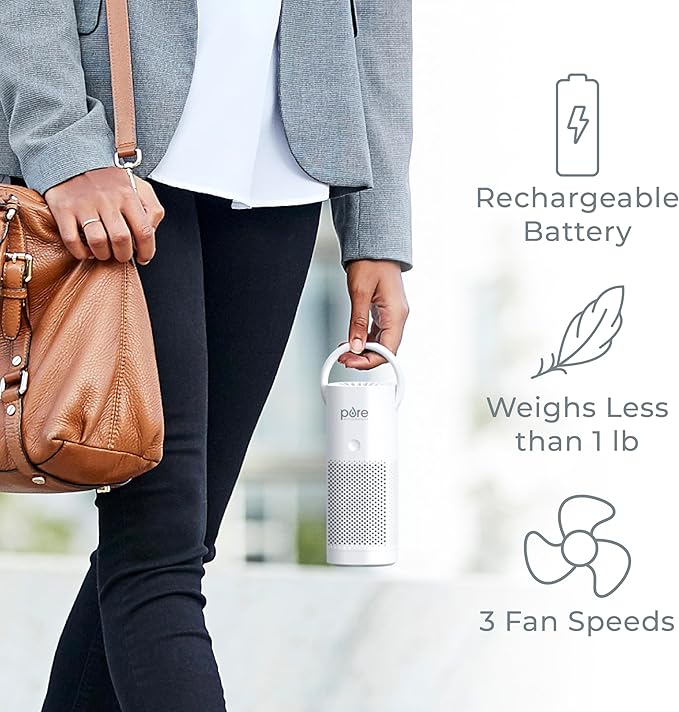 Pure Enrichment PureZone Mini Portable Air Purifier - Cordless True HEPA Filter Cleans Air & Eliminates 99.97% of Dust, Odors, & Allergens Close to You - Cars, School, & Office (White)