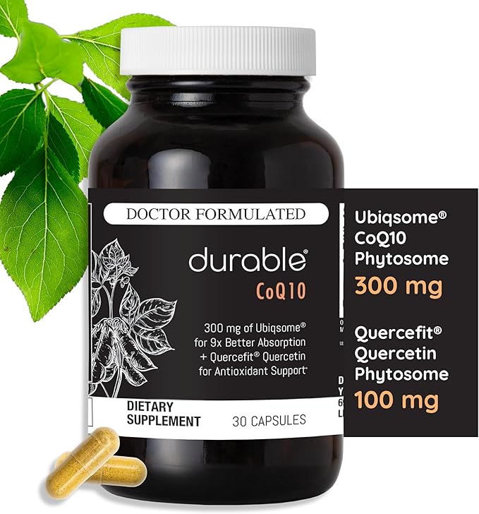Durable CoQ10 – 300 mg Ubiqsome® CoQ10 Phytosome with 9X Better Absorption, One Per Day Antioxidant for Heart Health, Doctor-Formulated, Made in USA - 90 Day Supply (90 Capsules)