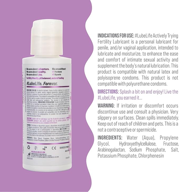 LubeLife Fertility Lube – Water Based Personal Lubricant for Men, Women & Couples – Pregnancy Must Haves, Sperm-Friendly, Vegan, Travel Size, 2 Fl Oz