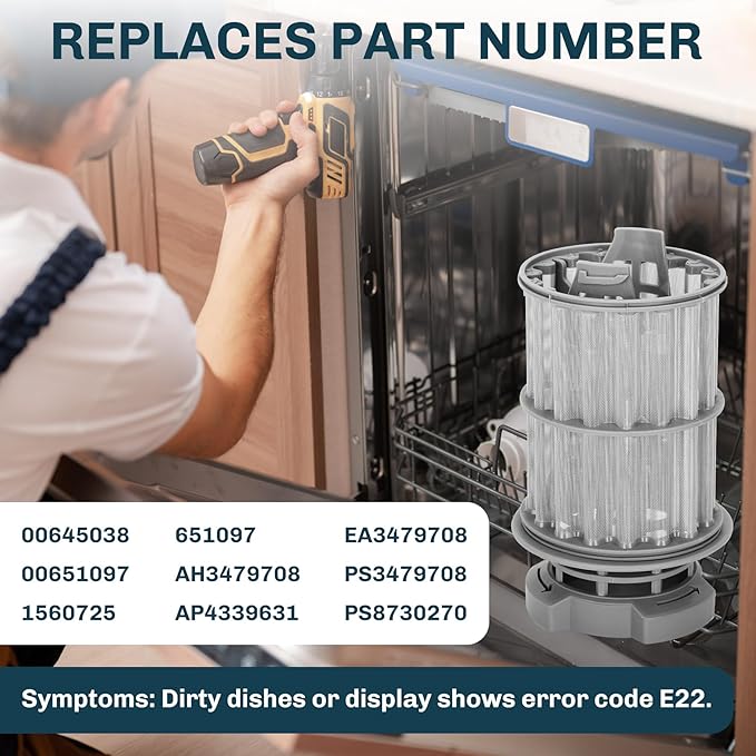 2025 New 00645038 645038 Micro Filter for Bosch Kenmore Thermador Dishwasher Parts, Replaces AP4339631, 00651097, 1560725, 651097, AH3479708, EA3479708, PS3479708, PS8730270