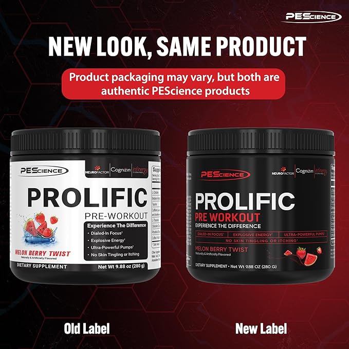 PEScience Prolific Pre Workout Powder for Men & Women with L-Citrulline, Nitric Oxide Booster, Energy Powder & Nootropic for Focus – Preworkout Without Beta Alanine – 40 Scoops, Melon Berry Twist