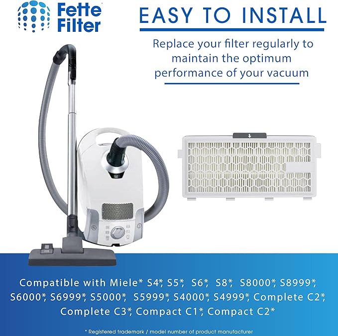 Fette Filter - HEPA Filters Compatible with Miele AirClean SF-HA 50 Filter for Model # S4, S5, S6, S8, S8000, S8999, S6000, S6999, S5000, S5999, S4000, S4999, Complete C2 & C3 (Pack of 6)