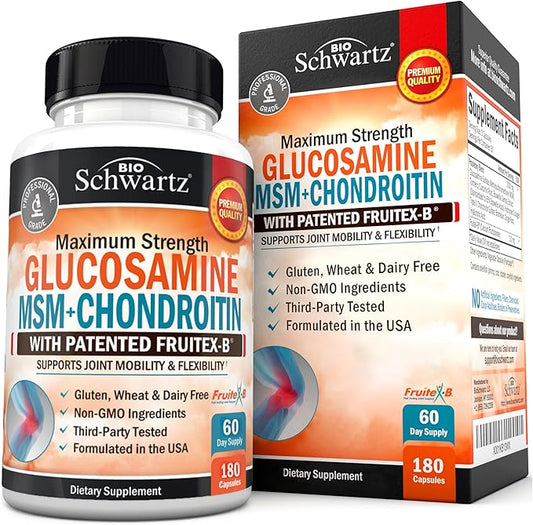 Glucosamine Chondroitin MSM Joint Support Supplement - Collagen Peptides, Turmeric and Ginger, Hyaluronic Acid, Glucosamine Chondroitin Sulfate for Joint Comfort - Gluten Free, Non GMO, 180 Capsules