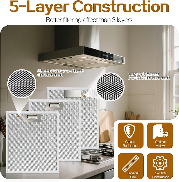 3-Pack Universal 12-5/9" x 10-1/5" Range Hood Aluminum Filter Mesh Screen Replacement for Most Kitchen Ventilation Systems