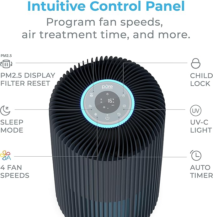 Pure Enrichment PureZone Turbo Smart Air Purifier for Large Rooms (1050 sq. ft. in 30 min.) - Energy Star Rated, 5 Stage Filtration, Smartphone Compatible, Traps Germs, Smoke, & Dust (Graphite)