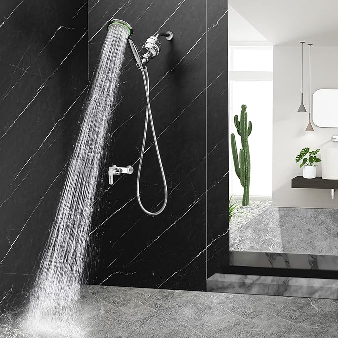 Filtered Shower Head Combo, Includes 79" Hose, 20 Stage Shower Filter Head, High Pressure Handheld Spray Showerhead, Shower Arm Mount Holder, for Hard Well Water Chlorine, Chrome (S10)