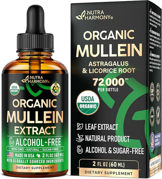 Mullein Drops for Lungs - USDA Organic Liquid - Mullein Leaf Extract Supplement - Made in USA - Lung & Bronchial Cleanse for Smokers - Respiratory Health Support - As Tincture, Tea, Pills - 2 fl oz