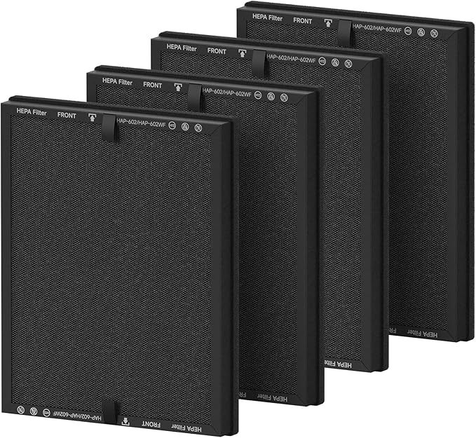 4 Pack HAP602 Replacement Filter Compatible with ECOSELF HAP602/ HAP602WF Air Purifier, 3-Stage High-Efficient Filtration for Home