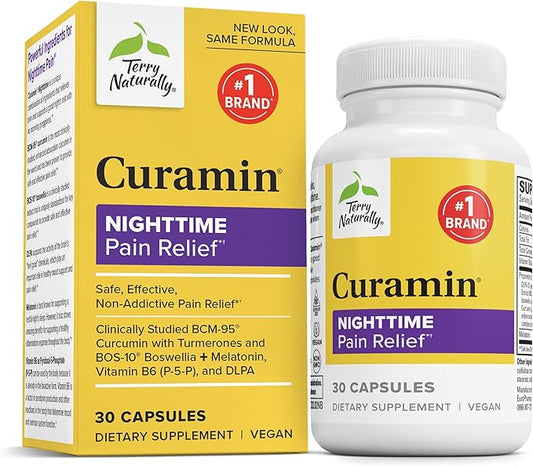 Terry Naturally Curamin Nighttime - Curcumin & DLPA Capsule - Non-GMO Supplement to Support Healthy Sleep & Relaxation - Herbal Supplement with Melatonin - 30 Capsules