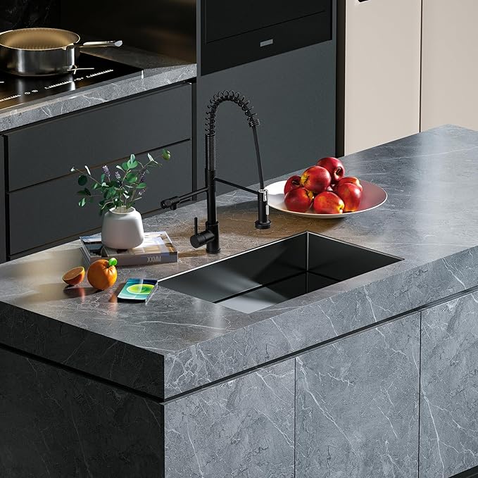 MENATT 3 Way Kitchen Faucet with Drinking Water Faucet, Dual Handles Pull Down Kitchen Faucet, 3 in 1 High Arc Water Filter Purifier Faucets, Matte Black