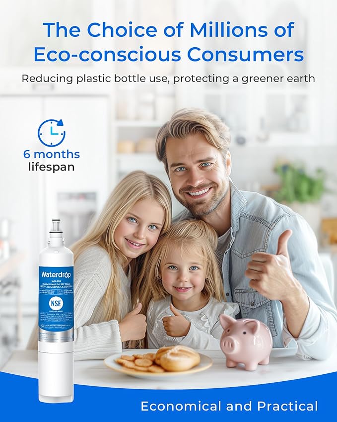 Waterdrop 5231JA2006A Replacement for LG® LT600P® Refrigerator Water Filter, fml-2, KENMORECLEAR® 46-9990, KENMORE® 9990, 5231JA2006B, RWF1000A, LFX25960ST, LSC27931ST, 3 Filters