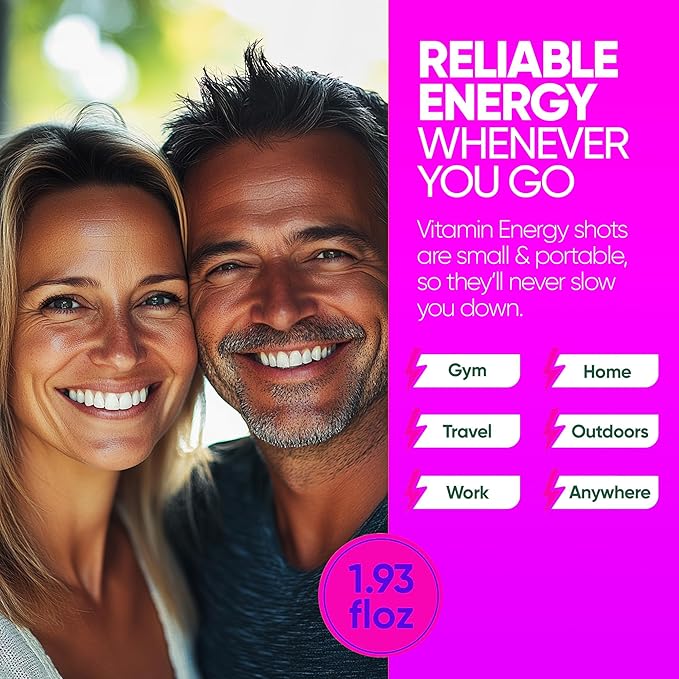 Vitamin Energy Immune+ Extra Strength Energy Shot Grape 24 Pack, 260mg Natural Caffeine, B-Vitamins, Citicoline, Green Tea, Immunity & Focus Support, Zero Sugar, Gluten-Free 1.93 fl oz