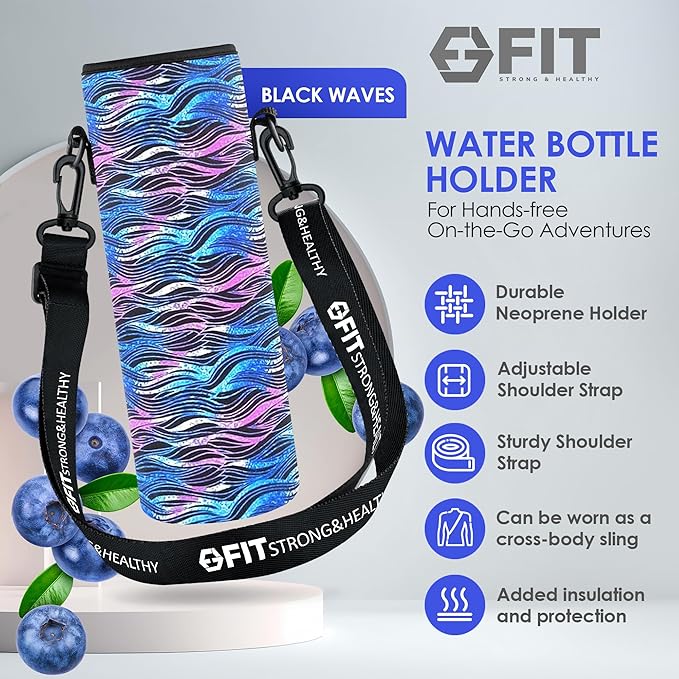 FIT Strong & Healthy 32 oz Glass Water Bottle with Straw Lid, Time Marker, Sleeve & Extra Lid - Motivational, Wide Mouth 1 Liter Glass Drinking Bottle