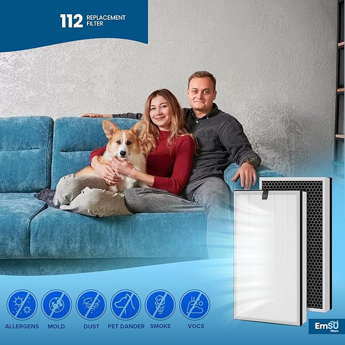 Replacement Filter, Compatible with 112 V2.0 Air Purifier,3 in 1 Pre-filter, H13 True HEPA Filter and Activated Carbon Filter, Pack of 2