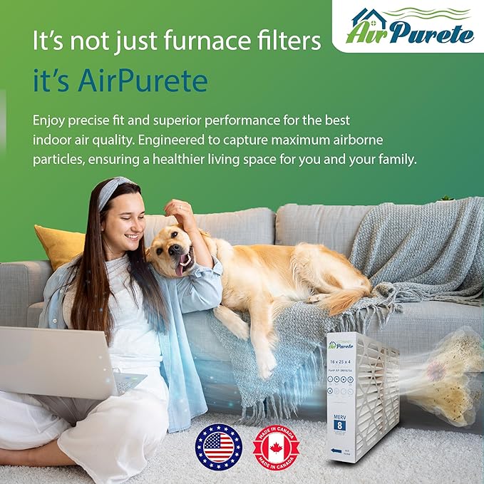 Furnace Filter 16x25x4 (Actual Size: 15-1/2" x 24-1/2" x 3-3/4") | Replacement for Pleated HVAC AC Furnace Air Filters | MERV 8 | Pack of 5