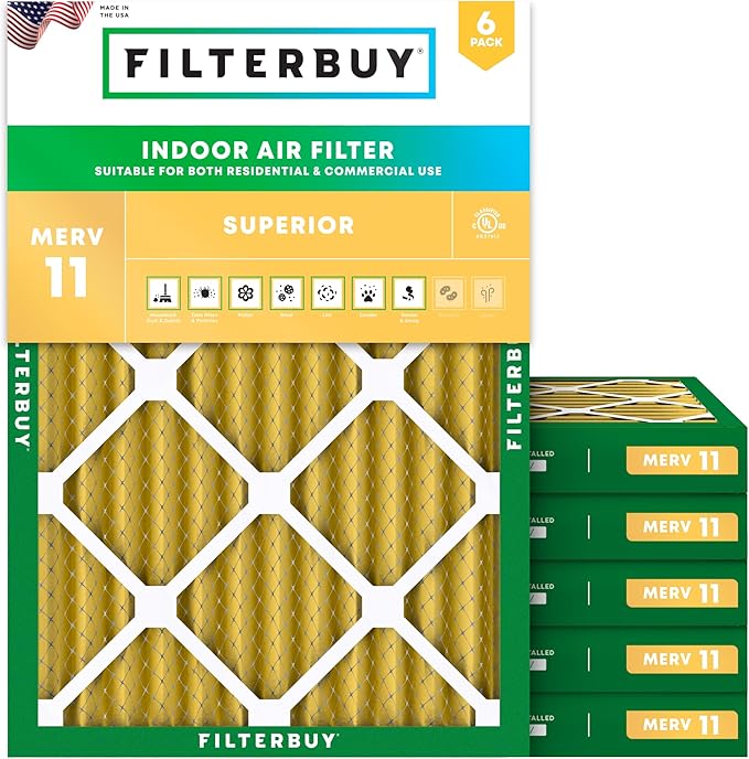 Filterbuy 24x28x2 Air Filter MERV 11 (MPR 1200) Allergen Defense Replacement (6-Pack), Electrostatic Pleated HVAC AC Furnace Filters, Made in USA (Actual Size: 23.50 x 27.50 x 1.75)