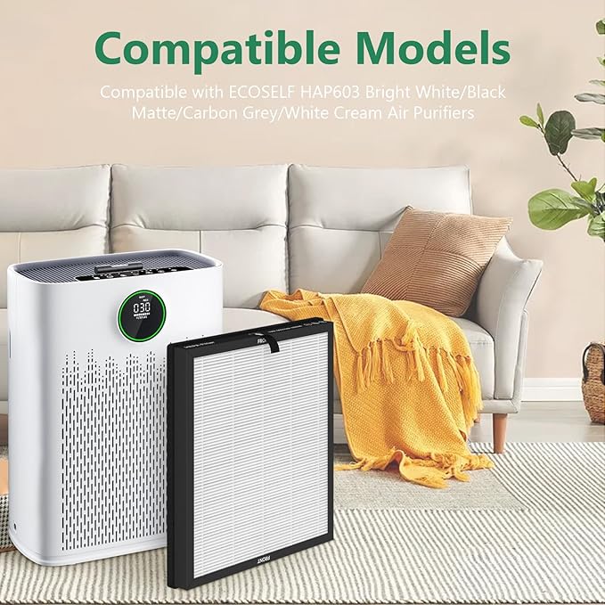 4 Pack HAP603 Replacement Filter Compatible with ECOSELF HAP603 Air Purifier, # RFHAP603, White