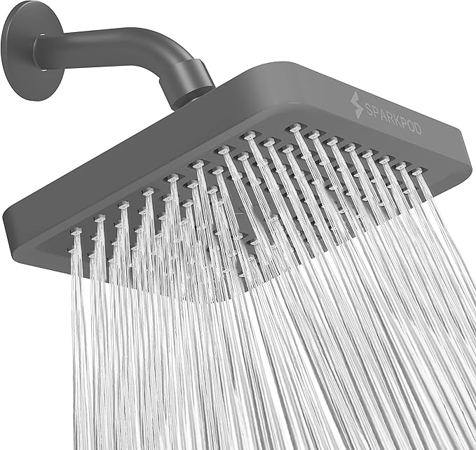 SparkPod Shower Head - High Pressure Rain - Premium Quality Luxury Design - 1-Min Install - Easy Clean Adjustable Replacement for Your Bathroom Shower Heads (Charcoal Grey, 6 Inch Square)