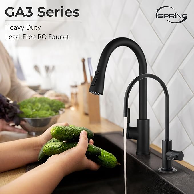 iSpring GA3-ORB Drinking Water Faucet for Kitchen Sink with 3/8" Connector, Heavy Duty Lead-Free Reverse Osmosis Faucet for RO System, Non-Air Gap 100% Stainless Steel RO Faucet, Oil Rubbed Finish