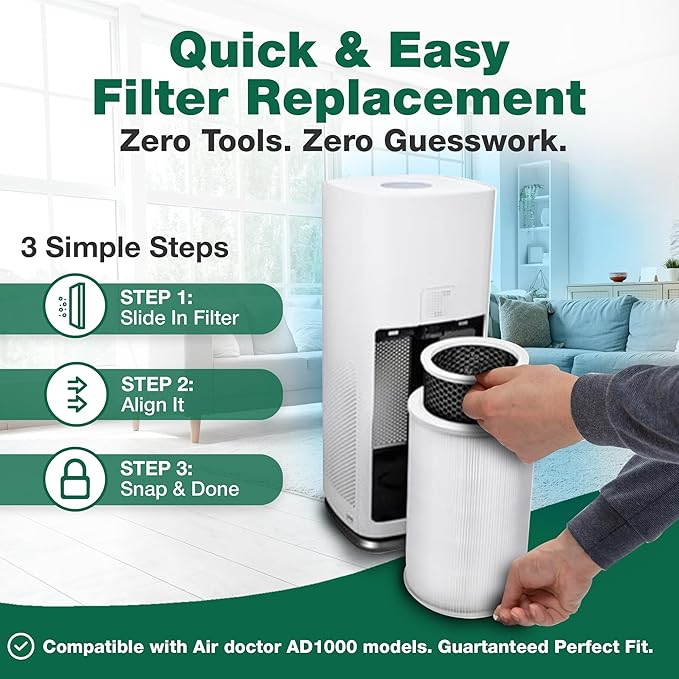 Air Purifier Filter Replacement – Compatible with Air Doctor AD1000 – Includes Efficient Air Filter, 1 Carbon Gas Trap Filter, and 1 Pre-Filter for Home and Office - Third party-product
