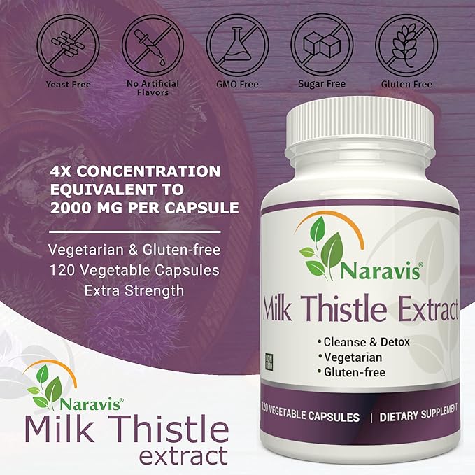 Milk Thistle Extract - 4:1 Extract - 2000mg - 120 Capsules - Supports Liver Health - Non GMO