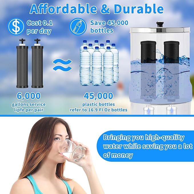2 Pack Black Filters, Water Filter Replacement for Berkey BB9-2, Compatible with Berkey Gravity Water Filter Systems