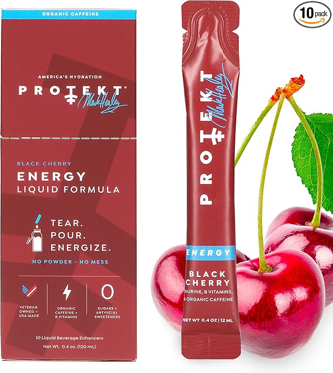 Zero Sugar Energy Drinks - Keto Natural Mix, Liquid Vitamin B Drink, Organic Caffeine Blend, On-the-Go Liquid Pack, Zero Sugar Black Cherry Energy Packets by Mark Healey, Pack of 10