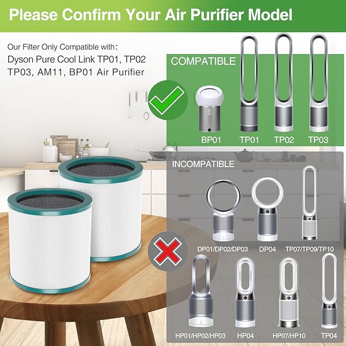 TP01 HEPA Filter Replacement Compatible with Dyson Tower Purifier Pure Cool Link TP01, TP02, TP03, AM11, BP01 Models, Replace Part 968126-03 (1 Pack)