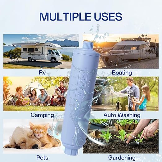 RV Water Filter Hose Attachment with Flexible Hose Protector, GAC & KDF Camper RV Hose Filter RV Inline Water Filter Cartridge for Fresh Drinking Water