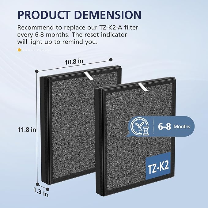 TZ-K2 Replacement Fil-ter Compatible with ToLife TZ-K2 Air Puri-fier for Home Large Room, 3-in-1 HEPA High-Efficiency Activated Carbon TZ-K2-A Fil-ter, 2 Pack