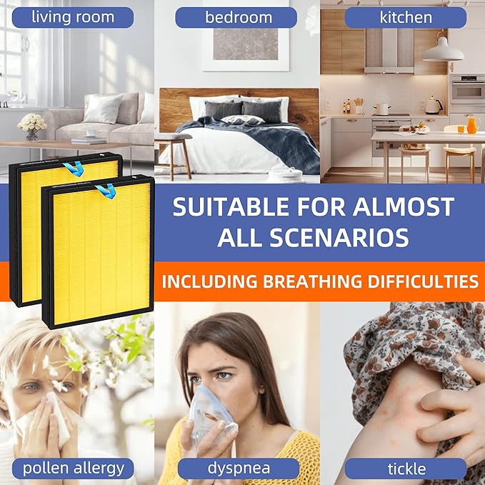 Vital 200S HEPA Pet Allergy Replacement Filter for LEVOIT Vital 200S/200S-P Air Purifier,3-in-1 H13 True HEPA High-Efficiency Activated Carbon Filter,Vital 200S-RF-PA (LRF-V201-YUS),2 Pack,Yellow