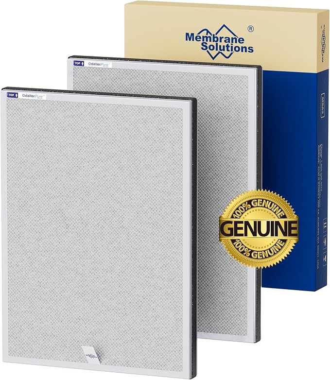 Membrane Solutions MSA3/MSA3S Genuine Smoke Removal Air Purifier Filter Replacement 2 Pack, Upgraded 6-in-1 H13 True HEPA Filter with OdallerPure Technology