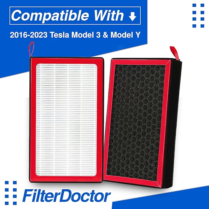 2 Pack HEPA Cabin Air Filter for Tesla Model 3 and Model Y 2016-2024 with Activated Carbon, Cabin Air Filter Replacement for Tesla Model, Easy Install and Fresh Air Intake Filter