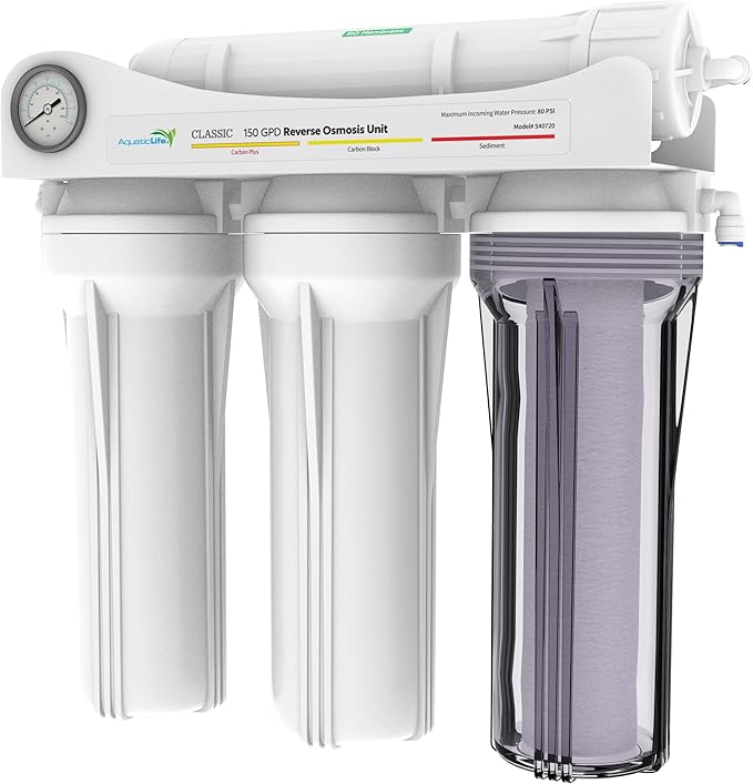 Aquatic Life 4-Stage Hydroponic Reverse Osmosis Water Filter System RO Filtration Unit, High Efficiency, 150 GPD