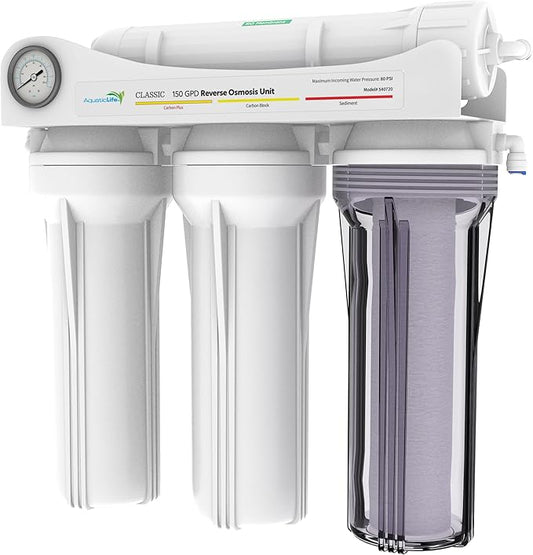 Aquatic Life 4-Stage Hydroponic Reverse Osmosis Water Filter System RO Filtration Unit, High Efficiency, 150 GPD