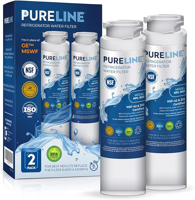 Pureline MSWF Replacement for GE MSWF, RWF1500A, 101820A, 101821B Refrigerator Water Filter - Reduces Bad Taste & Odor