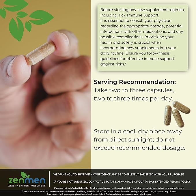 Zenmen Daily Tick Guard Immune Support Supplement - Improved Formula - Japanese Knotweed, Cat's Claw, Chinese Skullcap, Cryptolepis Sanguinolenta, Sweet Wormwood - 180 Vegan Capsules, Made in The USA