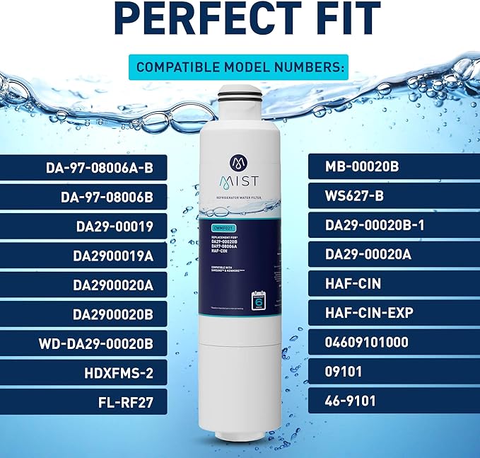 Mist HAF-CIN/EXP Refrigerator Water Filter Replacement for Samsung DA29-00020B, DA29-00020A, Kenmore 46-9101 – NSF 42 & 372 Certified – 2 Pack