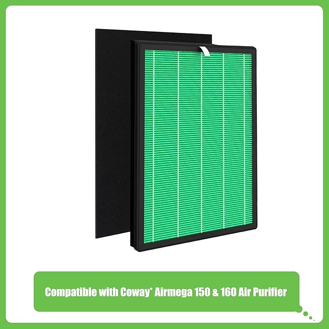 Airmega 150 Filter Replacement, Compatible with Coway Airmega 150 (AP-1019C) & Airmega 160 Air Purifiers, 2 True HEPA and 8 Enhanced Activated Carbon Filters, AP-1019C-FP
