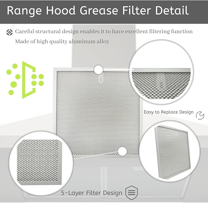 2Pcs Range Hood Grease Filter Fit for Broan BXT1 and Fit for NuTone AR1 Series Replace S99010467 99010467 5-layer Aluminum Alloy Material Grease Filter 11.5 x 11.5 x 0.38 Inch