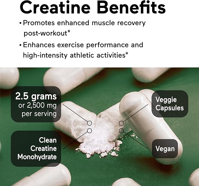 SMARTERNUTRITION Creatine Monohydrate Pills with 2500mg (2.5g) Per Serving, Vegan Capsules - Pre & Post Workout Recovery Support, Promotes Muscle Mass &. Endurance - 120 Count[60-Day Supply]