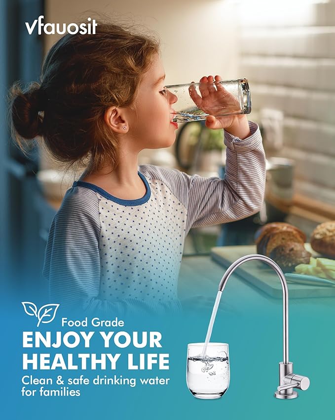 VFAUOSIT Water Filter Faucet, Drinking Water Faucet for Kitchen Sink Fits Most Reverse Osmosis or Water Filtration System, Lead-Free Stainless Steel Non-Air Gap RO Faucet Brushed Nickel for Bar Sink