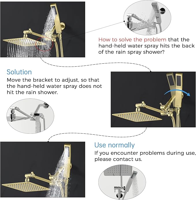 G-Promise All Metal 10" Dual Square Shower Head Combo | Rain Shower Head | Handheld Shower Wand | Adjustable | 3-Way Diverter | 71" Extra Long Hose - A Bathroom Upgrade (Polished Brass)