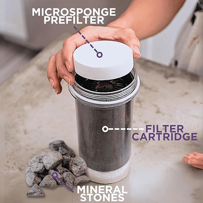 Mineral Stones Replacement 13564, Cartridge 1361 & Micro Sponge Prefilter 1362 for Nikken Water Filter Replacement PiMag Aqua Pour Water Filter System - Countertop Drinking Alkaline Filtration System