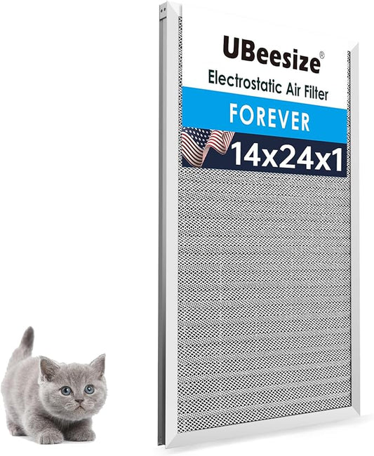 UBeesize 14x24x1 Reusable Electrostatic Air Filter HVAC AC Furnace Filter,MERV 8,Washable, Lasts a Lifetime,Permanent Air Filter,Breathe Fresher,Home And Office(Actual Size:13.38x23.38x0.82 Inch)