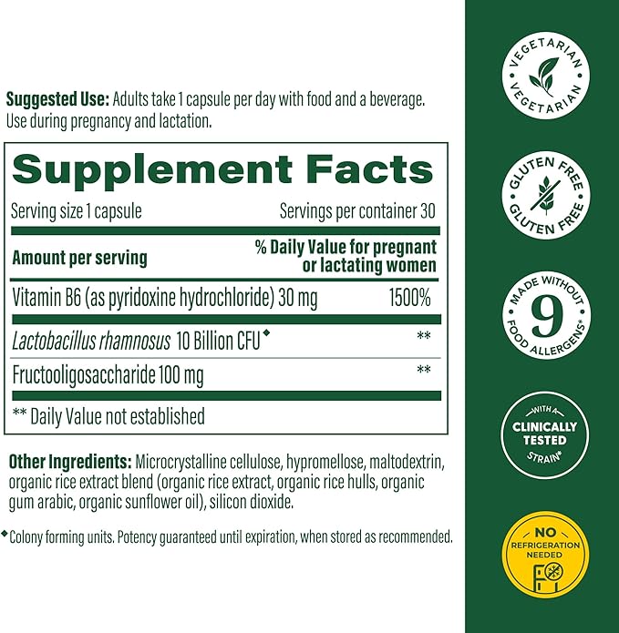 MegaFood Baby & Me 2 Prenatal Probiotic, Vegetarian Pregnancy Prebiotics and Probiotics for Women, Digestive Health & Immune Support with Vitamin B6 for Morning Sickness Relief, 30 Capsules