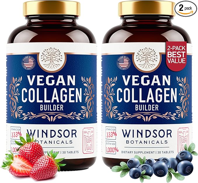 Vegan Collagen for Women and Men - Organic Superfood, Amino Acids Glycine, Lysine, Proline for Healthy Skin, Hair, Nails - Plant-Based Collagen Booster Supplements - 60 Gluten-Free Vegetarian Pills