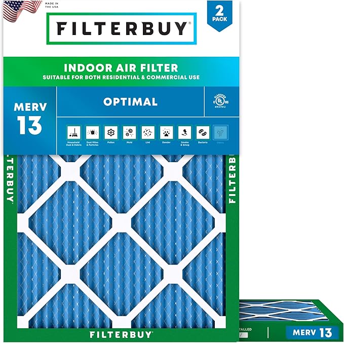 Filterbuy 30x36x1 Air Filter MERV 13 (MPR 1900) Health Defense Replacement (2-Pack), Electrostatic Pleated HVAC AC Furnace Filters, Made in USA (Actual Size: 29.81 x 35.81 x 0.75)